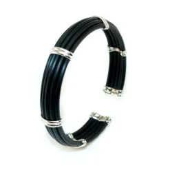 Pulsera Plata y Caucho Unisex Bóveda Gallón Doble 12mm