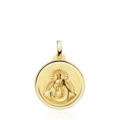 Virgen Del Rosario Medalla 18mm Bisel Liso 18K